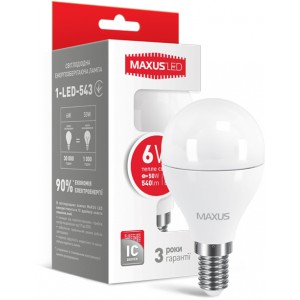 LED лампа MAXUS G45 6W мягкий свет 220V E14 (1-LED-543)